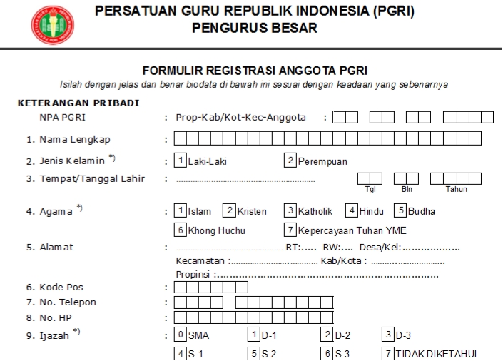 Pendaftaran PGRI Kebumen - Persatuan Guru Republik Indonesia Cabang Kabupaten Kebumen